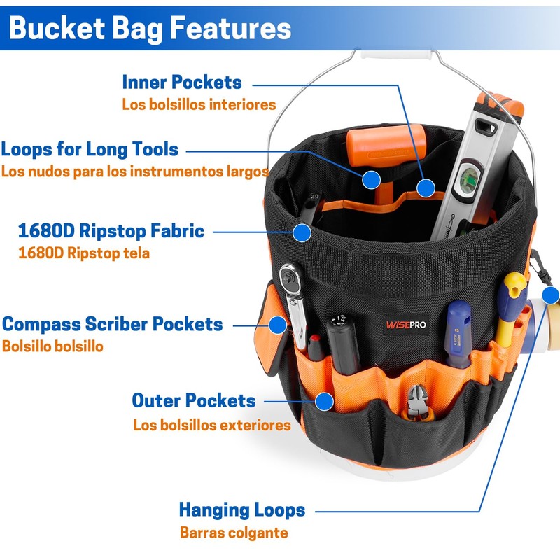 WISEPRO Bucket Tool Organizer, Bucket Organizer with 30 Pocket, Tool