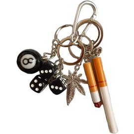 [em/em] Street Billiard 8 Ball & Dice Keychain Black American Miscellaneous Goods Vintage (Set of 5), Black