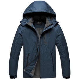 CREATMO US Snowboarding Jackets For Men Snow Jacket Ski Waterproof Winter Windproof Hooded Navy Blue L