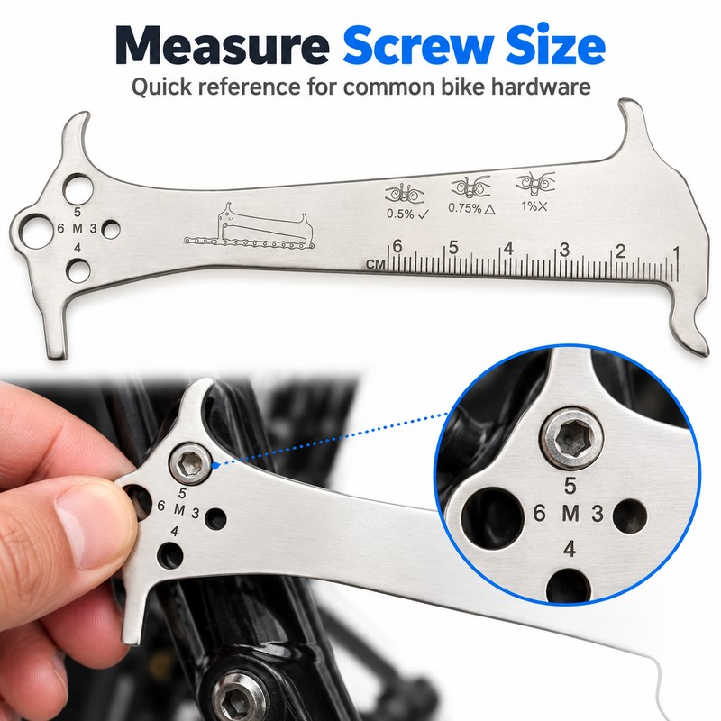 Bicycle Chain Wear Gauge – Stainless Steel Multi-Function Measurement Tool