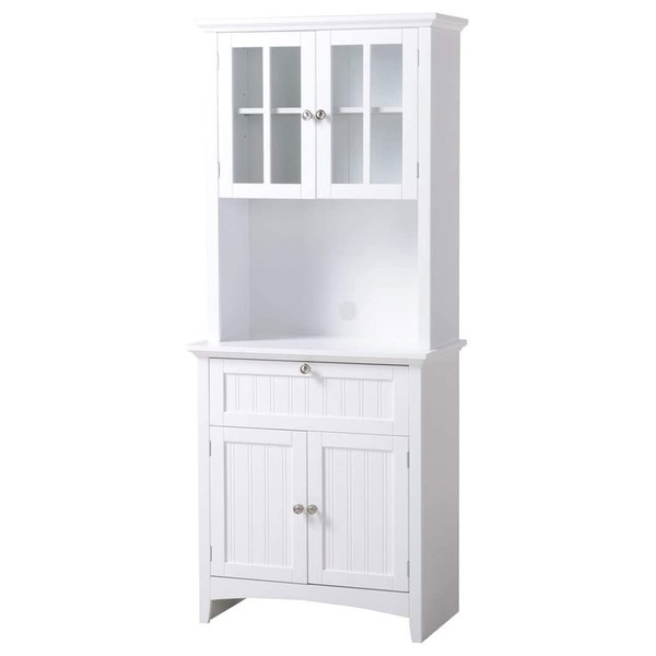 American Furniture Classics OS Buffet and Hutch with Framed Glass Doors and Drawer, Large, White