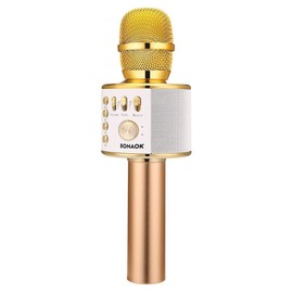 BONAOK Wireless Bluetooth Karaoke Microphone,3-in-1 Portable Handheld Karaoke Mic Speaker Machine Home Party Birthday for All Smartphones (Gold)