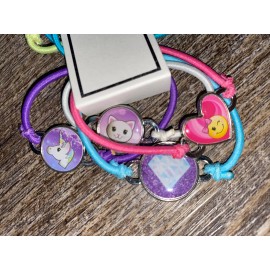 Justice 7 piece bff best friend emoji bracelet hair tie set cat unicorn puppy