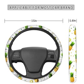 GLENLCWE Pink Cherry Blossom Print 3Pcs Car Steering Wheel Cover with Seat Belt Pads Universal for Car Truck SUV