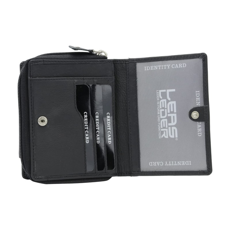 Wallet with side zip pocket LEAS, Genuine Leather, black -