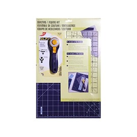OLFA Rotary Essentials Quilting and Sowing Kit (RTY-2C-STQR) - Self Healing 12x18 Inch Square Cutting Mat, 6x12 Inch Frosted Ruler and 45mm Rotary Cutter (RTY-2C/NBL) (Navy)