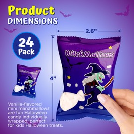 4E's Novelty 24 Pack Halloween Mini Marshmallows Indvidually Wrapped Vanilla Flavor - Halloweens Candy for Kids in Bulk, Snacks for Trick or Treat, 17 Marshmallows in Each Bag (Witchmallows)
