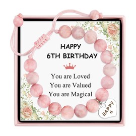 Amosking 6th Birthday Gifts for Girls, Beaded Bracelets for 6 Year Old Girl Birthday Gifts, Adjustable Stone Pearl Bracelet Presents for Daughter Granddaughter Niece