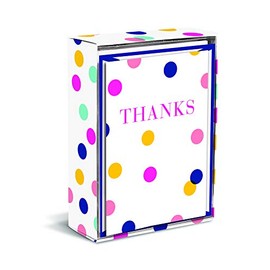 Graphique Best Day Ever Boxed Notecards, 16 Colorful Polka-Dotted"Thanks" Message Cards, Embellished Pink Foil Notecards with Matching Envelopes and Storage Box, 3.25" x 4.75"
