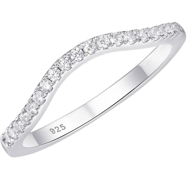 Newshe Jewellery Moissanite Curved Wedding Bands for Her Stacking Eternity