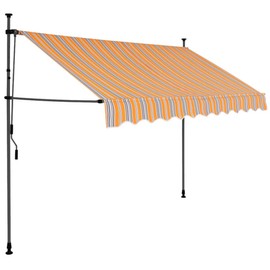 FAMIROSA Manual Retractable Awning with LED 118.1" Yellow and Blue,Weight:19.84lbs,145852