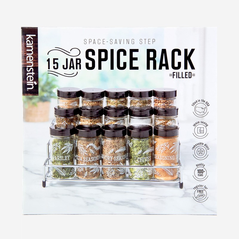 Kamenstein 15 Jar Lincoln Countertop Spice Rack with Spices Included,
