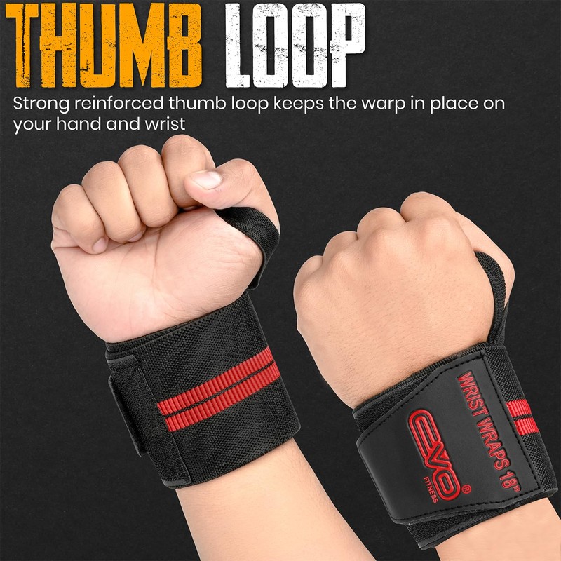EVO Fitness Pair of 18” Deep Black Weight Lifting Wrist