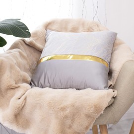 Home Luxe Premium Quality Comfortable Pillow Covers Cushion Covers with High End Embroidery for Couch Cushion Livingroom 17.7 x 17.7 inch (Pack of 2 pcs) (Silver Waves with Golden Strap)