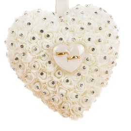 Hrlace White Wedding Ring Cushion 22 x 20 cm Romantic Rose Wedding Ring Cushion Heart Ring Box with Satin Rose Pearl Rhinestone for Wedding Valentine's Day Accessories