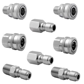 Pressure Washer Quick Connect kit, 8 Pieces 3/8 Quick Connect Fittings,Stainless Steel Pressure Washer Attachments（Internal Thread, External Thread)