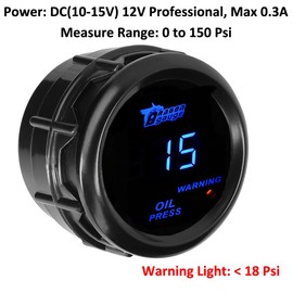 ETOPARS Universal Car Oil Pressure Gauge 2 Inch 52 mm Car Oil Pressure Gauge Digital Psi Oil Pressure Tester Display Oil Pressure Blue Light Indicator Instrument Smoke Tint Len