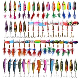 Fishing Lure Kit,60pcs Trout Fishing Lure Spinner Baits Spoons Crankbaits Minnow Meatl Fishing Lures Set with Sharp Treble Hooks Variety Fihsing Lure Kit for Trout Salmon Walleye