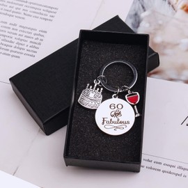 60th Birthday Keyring Keychain Gifts Presents with Black Jewelry Box for Women Men Wedding Anniversary or Birthday (60th)