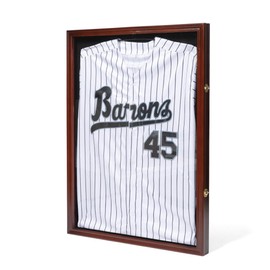 DECOMIL Jersey Frame Display Case, Cherry Wood Shadow Box with UV-Resistant Ultra-Clear Acrylic, Lockable Wall Mount Display for Football, Baseball, Basketball & Hockey Jerseys, 31.25” x 23.25”