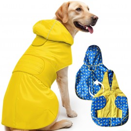 Reversible Dog Raincoat,Pet Rain Jacket with Leash Hole,Dog Poncho with Hood,Impermeable para Perros Pet Rain Hat,Pet Raincoat,Puppy Raincoat (Medium)