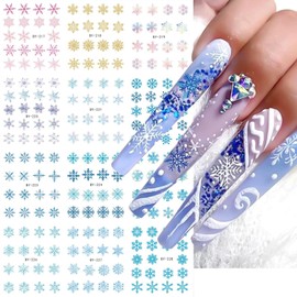 Christmas Nail Art Stickers Snowflake Water Transfer Nail Stickers Decal Blue Snowman Xmas Nail Design Winter Nail for Women Girls 12sheets