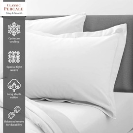 Pizuna Cotton Percale Oxford King Size Pillowcases 2 Pack White 50x90cm, 100% Long Staple Combed Cotton Pillow Cover, Percale Weave King Pillow Cases (Cotton Pillow Cases 2 Pack)