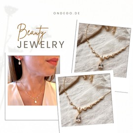 ONDEGO® Schmuckset Schmuck Brautschmuck Set mit Zirkonia, Halskette 43-50cm und Ohrringe, Gold