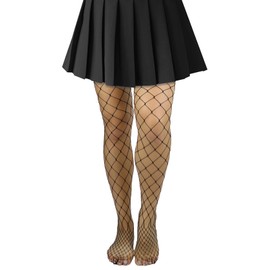 Lastclream High Waisted Fishnet Tights for Women Iridescent Rhinestones Fishnets Stockings Full Footed Fishnet Sheer Pantyhose Plus Size (Coffee)