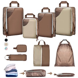 Travel essentials bag packing Cubes bags organizer women luggage toiletry gifts makeup compression accessories luggage sets Backpack vacation cruise tote baggu clothes socks cube storage (Beige)