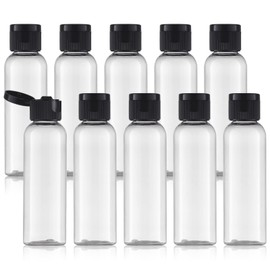 Tekson Travel Bottles Empty 2oz (10 PCS), Plastic Travel Size Cosmetic Container, TSA Clear Squeeze Bottle for Shampoo, Conditioner (Flip Cap)