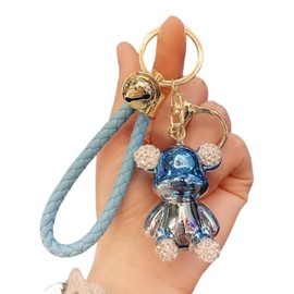 HSYHERE Fashionable Cool Half Mechanical Body Standing Bear Keychain, Stylish soft silicon Bear Key Ring Collection Bag Pendant New Year Christmas Valentine Gift Car Key Metal Keyring -Blue