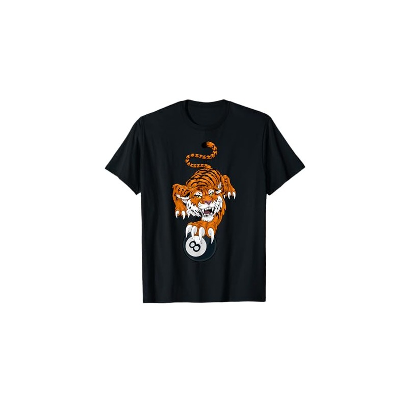 Tiger Angry Pool 8 Ball Billiards Cartoon Character T-Shirt