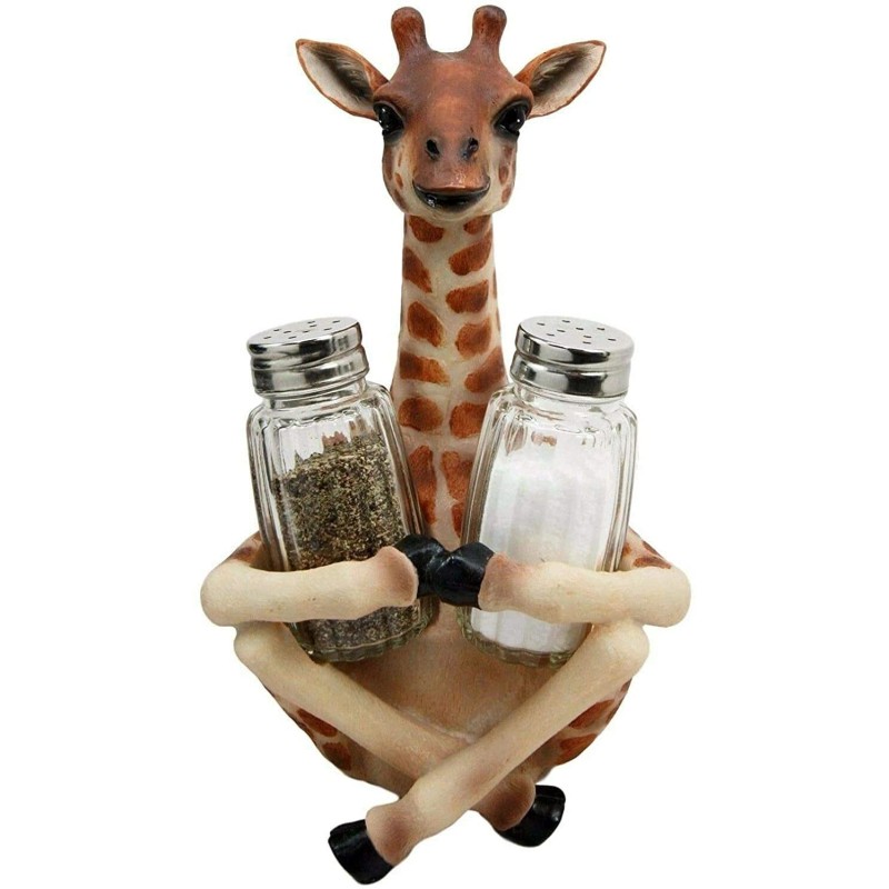 Long Neck Giraffe Salt & Pepper And Wine Holder Set