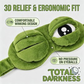 3D Cute Frog Sleep Eye Mask, Funny Cute Frog Eye Blindfold Cover, Ultra-Soft Pressure-Free, Elastic Strap, Back Pocket, Easy to Clean for Travel Yoga Nap (2Pcs)
