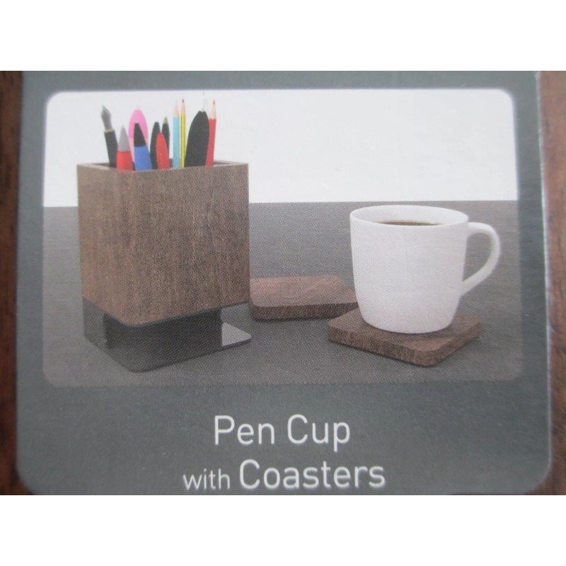 Realspace Solid Wood Walnut Danish Modern Desk Pen Holder with