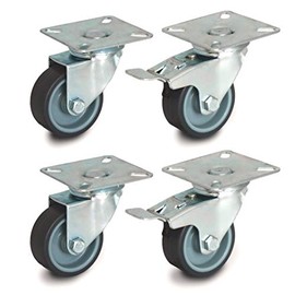 50mm Set of 4 Swivel Castors with Plate Fitting (TPR Rubber, 2 Braked / 2 Swivel, model no 6020/30050CK-x2+2)