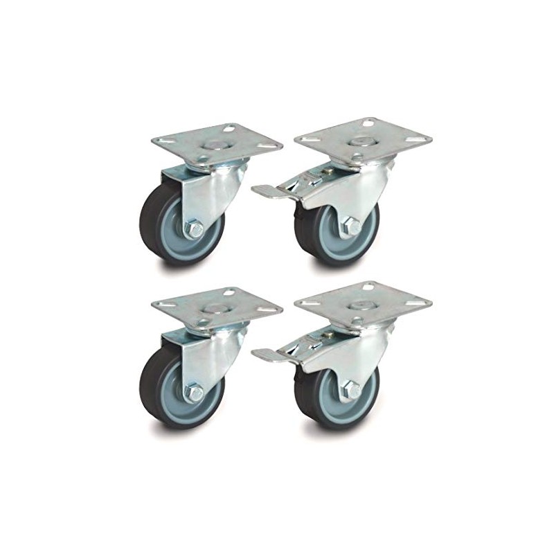 50mm Set of 4 Swivel Castors with Plate Fitting (TPR