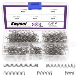 Swpeet 200Pcs 5 Sizes Compression Springs Assortment Kit, Mini Stainless Steel Extension Springs for Shop and Home Repairs, 0.39" to 1.97" Length, 0.2" OD, 10mm - 50mm Length, 5mm OD