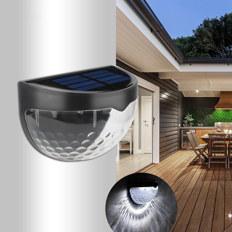 4Pcs Outdoor Waterproof Semicircle 6LED Solar Power Wall Lamp Black