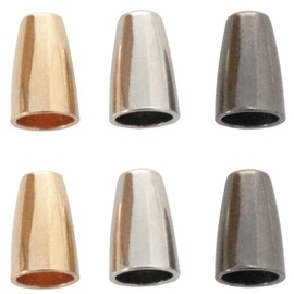 ZCZQC Metall Bell Stopper 30PCS Metal Conical Bells Cord Rope Locks Fastener Cord Ends Stopper for Lanyard Clothes Backpack Bags Silver, Light Gold, and Gun Black, 4x7x13mm, Silver, Gold, Black