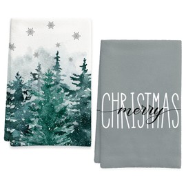 Ohok Pack of 2 Christmas Towels 45 x 65 cm, Fashion Decoration Kitchen Towels Grinch Santa Claus Tea Towels Soft Microfibre Cloths for Bathroom Kitchen Drying Towel Christmas Decoration (Set S)