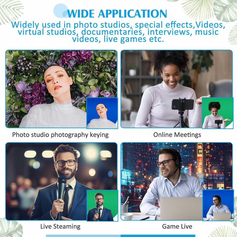 Briwooody Collapsible Blue Green Screen Backdrop (56") Double Sided Webcam