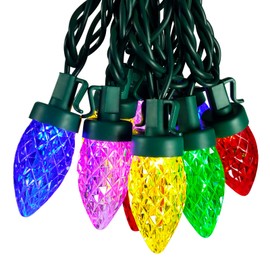 Agaphoton C7 Christmas Multicolor Lights - 31FT Outdoor Christmas String Light with 50 Multicolor C7 LED Strawberry Bulbs, Waterproof Fairy Lights for Christmas Holiday Party Decorations - Green Wire
