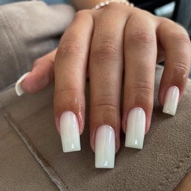 KXAMELIE Ivory White Medium Coffin Nails - Press On, Glue On, Reusable 24 Long Fake Nails - Solid Color, Thick, Natural Look