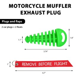 BWBWND 2 PCS Muffler Exhaust Wash Plug, 0.6"-1.5" Rubber Exhaust Silencer Washing Plug with Streamer, Tail Pipe Wash Plugs Remove Before Start Engine for 2 Stroke Motorcycle Bikes (Green+Red)