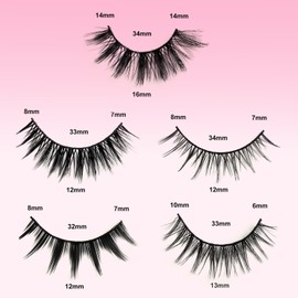TORMEN 10 Pairs Synthetic Fiber Hard Stem False Eyelashes Wispy Fluffy Cat Eye Lashes Durable Reusable Strip Lashes, Strong Support Eyelash Extensions Look Natural Spiky Lashes for Women(Lotus flower)