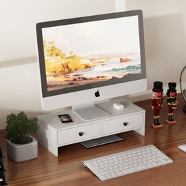 WELLAND Monitor Stand Riser with Drawers, Computer Monitor Stand, Desktop Organizer Stand for Laptop, PC, Office Supplies, White