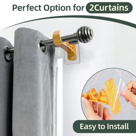 6-Pack No Drill Double Curtain Rod Bracket, Adhesive No Drilling Curtain Rod Holder Hooks, No Screw Sticky Curtain Brackets Hangers for Home Kitchen, Bathroom, Living Room - Gold