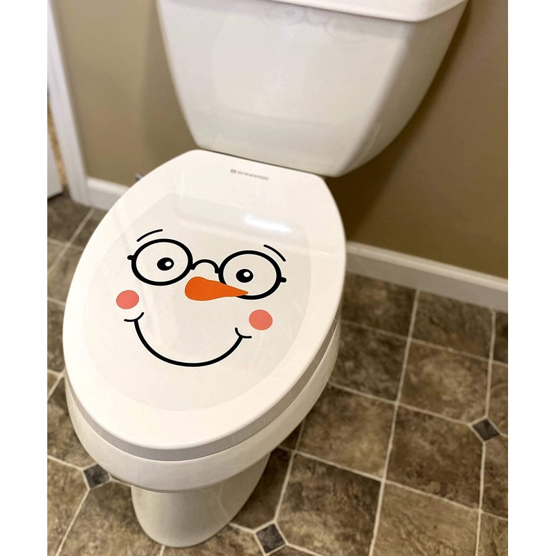Iconikal 2-Piece Toilet Seat Cling Christmas Decoration Set, Funny Snowman